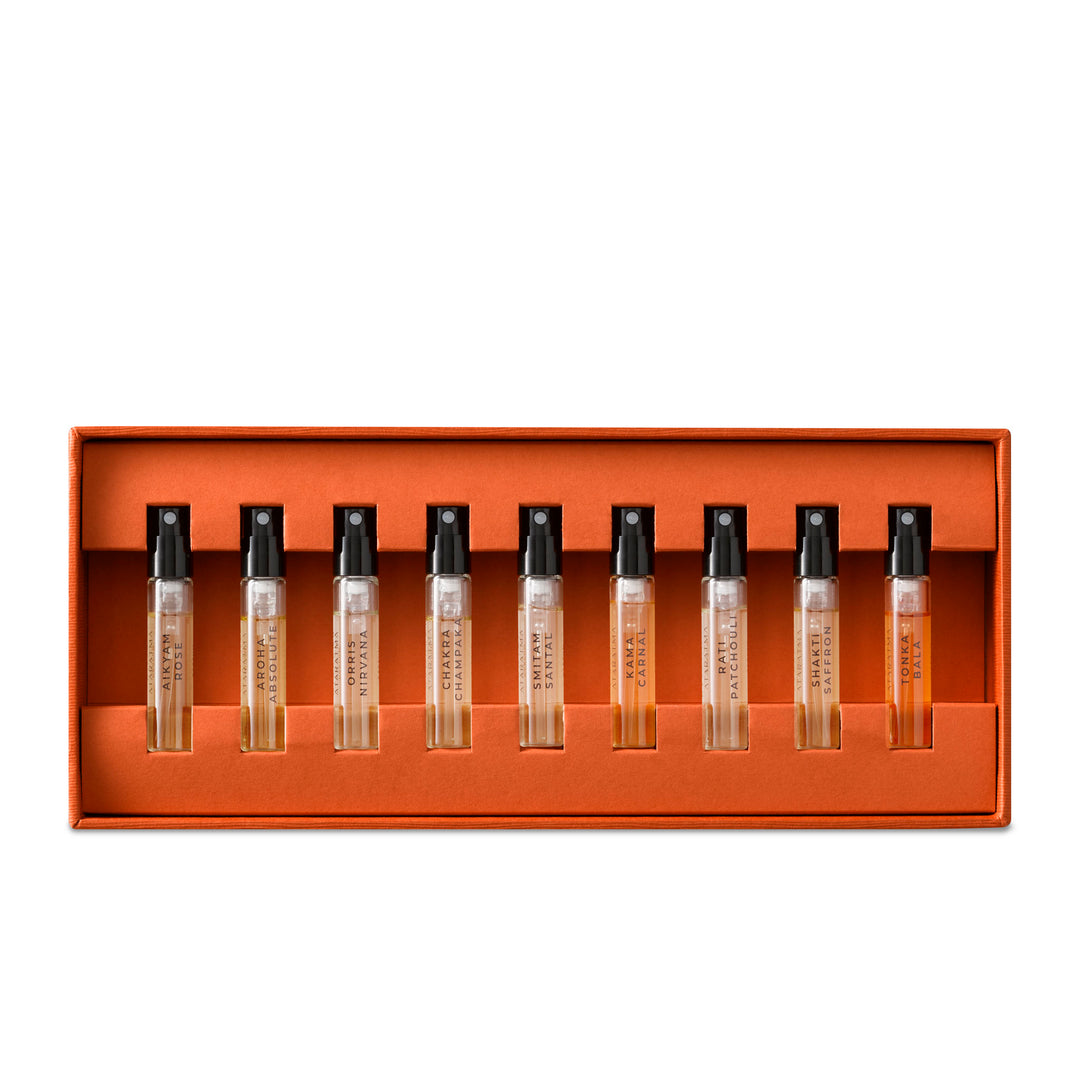 Ataratma Discovery sample set with 9 2ml perfume vials inside the presentation box.