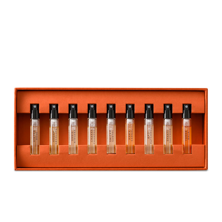 Ataratma Discovery sample set with 9 2ml perfume vials inside the presentation box.